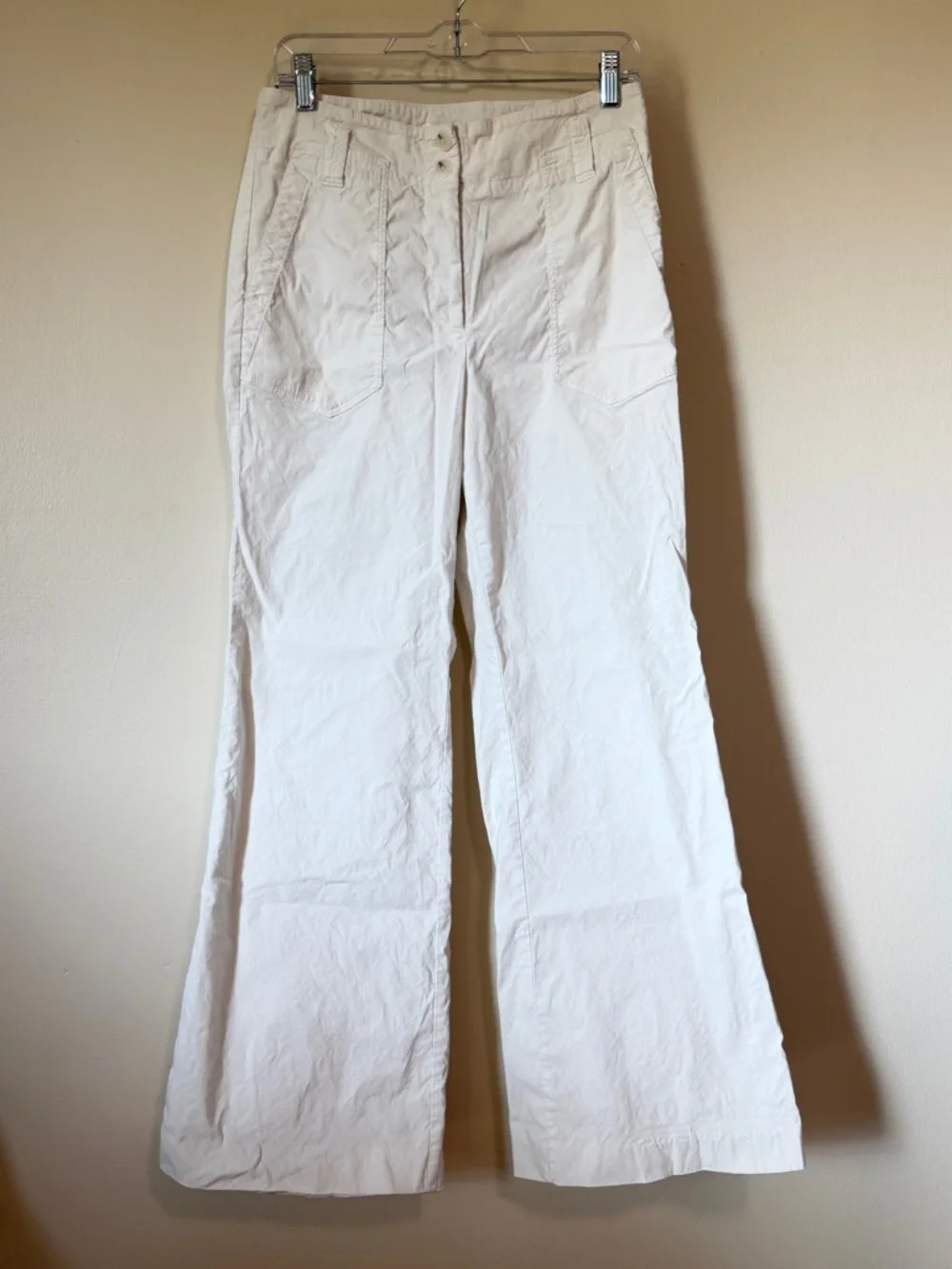 Anthropologie Maeve 10 The Naomi Linen High Rise Wide-Leg Flare Pants White - Picture 4 of 9